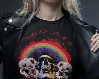 Morbid Humor Graphic Tee, Skull Rainbow, Funny Dark TShirt