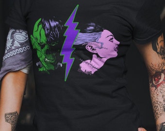 Frankenstein & Bride Graphic Tee - Goth Horror Unisex T-shirt