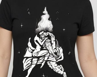 Space Siren T-Shirt: Astronaut, Skeleton, Starry Night Graphic Tee