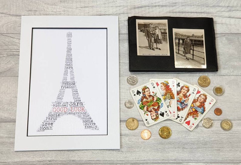 bon voyage print farewell good luck goodbye safe travels France Personalised word art Eiffel Tower emigrating gift adventure