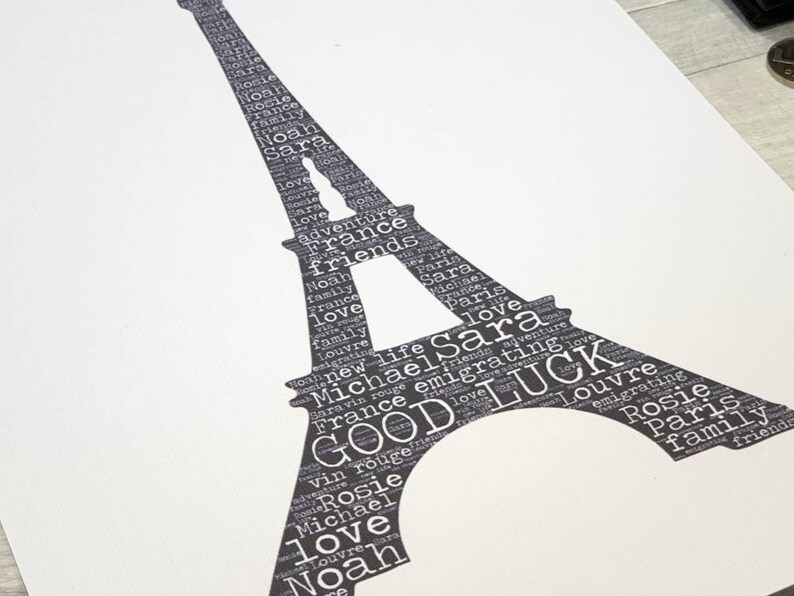 bon voyage print farewell good luck goodbye safe travels France Personalised word art Eiffel Tower emigrating gift adventure