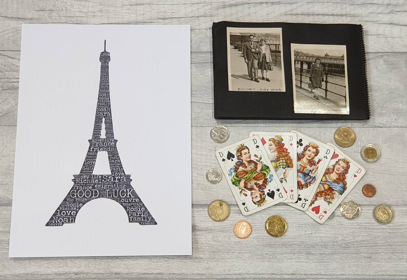 bon voyage print farewell good luck goodbye safe travels France Personalised word art Eiffel Tower emigrating gift adventure