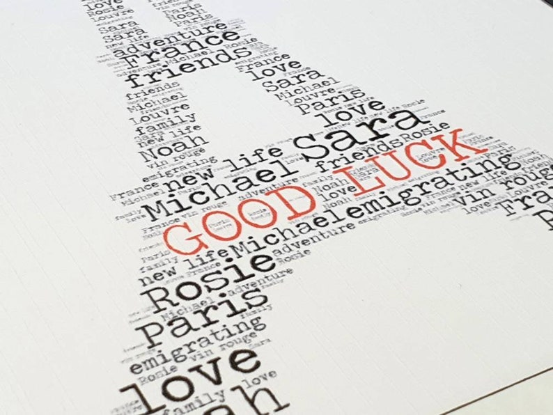 bon voyage print farewell good luck goodbye safe travels France Personalised word art Eiffel Tower emigrating gift adventure