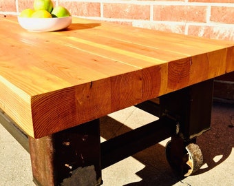 Farmhouse wood table vintage Butcher block rustic industrial style
