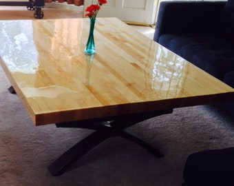 Farmhouse wood table top, Butcher block workbench top or kitchen island. Natural, polyurethane or epoxy resin finish.