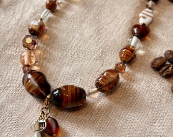 Perfect Blend - Rich Macchiato vintage beaded necklace - brown, maroon, whimsical, upcycled