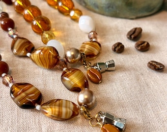 Perfect Blend - Caramel Latte vintage beaded necklace - brown, golden, whimsical, upcycled