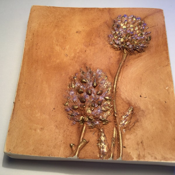 Handmade Botanical Plaster of Paris Wall Hanging Tile, Studio Ceramic Tile/Wall Hanging, Scottish Art Tile/Wall Hanging.