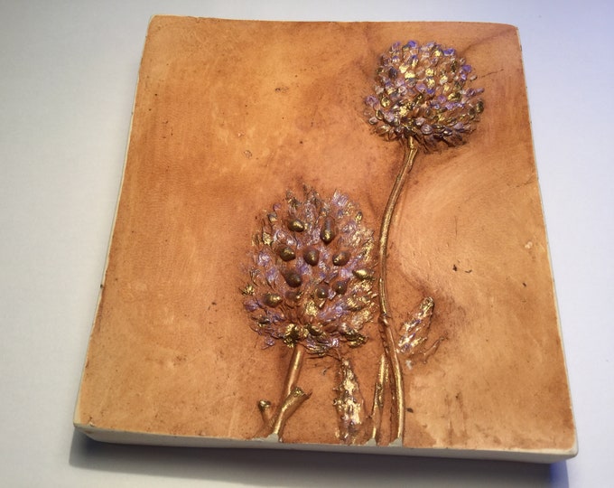 Handmade Botanical Plaster of Paris Wall Hanging Tile, Studio Ceramic