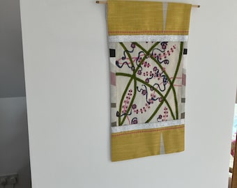 Small Hand Painted, Botanical Wall Hanging, Handmade, Scottish Art Studio (43 x 22.5 cm)