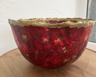 Deep Purple and Gold Papier Mache Bowl/Chinoiserie Bowl/Handmade Bowl/Hand Decorated Bowl/Artisan Bowl/Scottish Art Studio