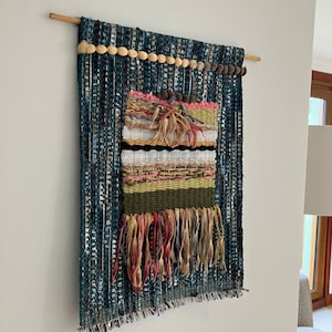 Small Woven Panel Wall Hanging, Handmade, Scottish Art Studio (37.5 x 26 cm)