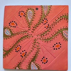 Handmade Art Deco Style Pink & Gold Ceramic Wall Plaque: Scottish Studio Art