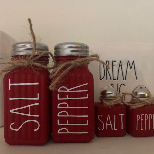 Rae Dunn inspired Valentine’s Day red farmhouse Salt and pepper shakers with free mini set