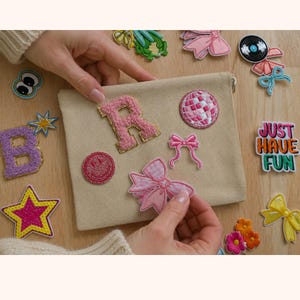 DIY Girls Birthday Party Favor Bag Customizable Tote Craft Kit Iron Patch Girls Night Activity Project Bachelorette Gift Sticker Letter