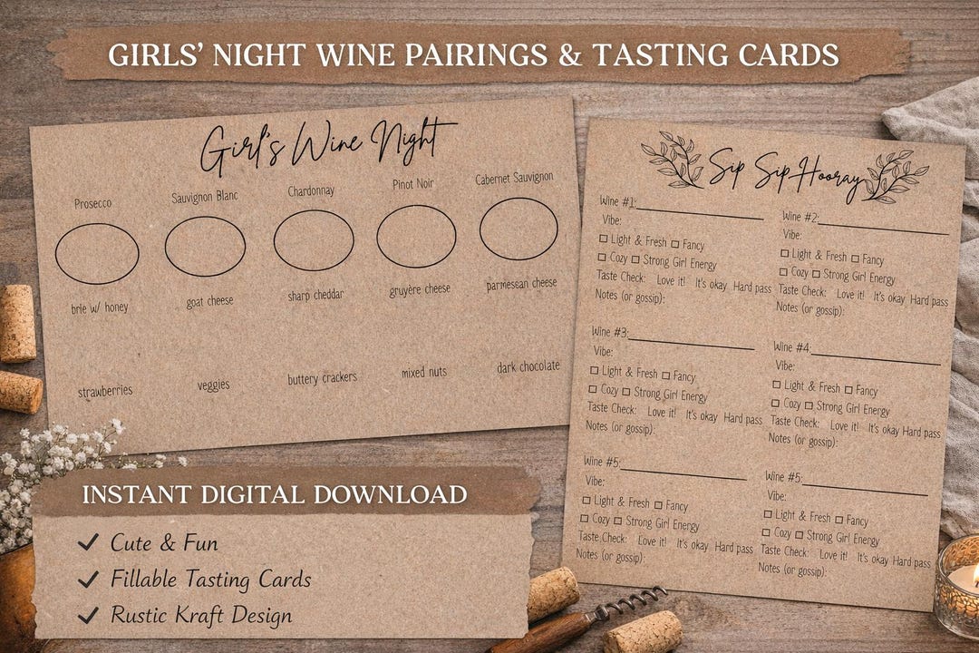 Wine Tasting Card Printable Template Digital Download Party Guide ...