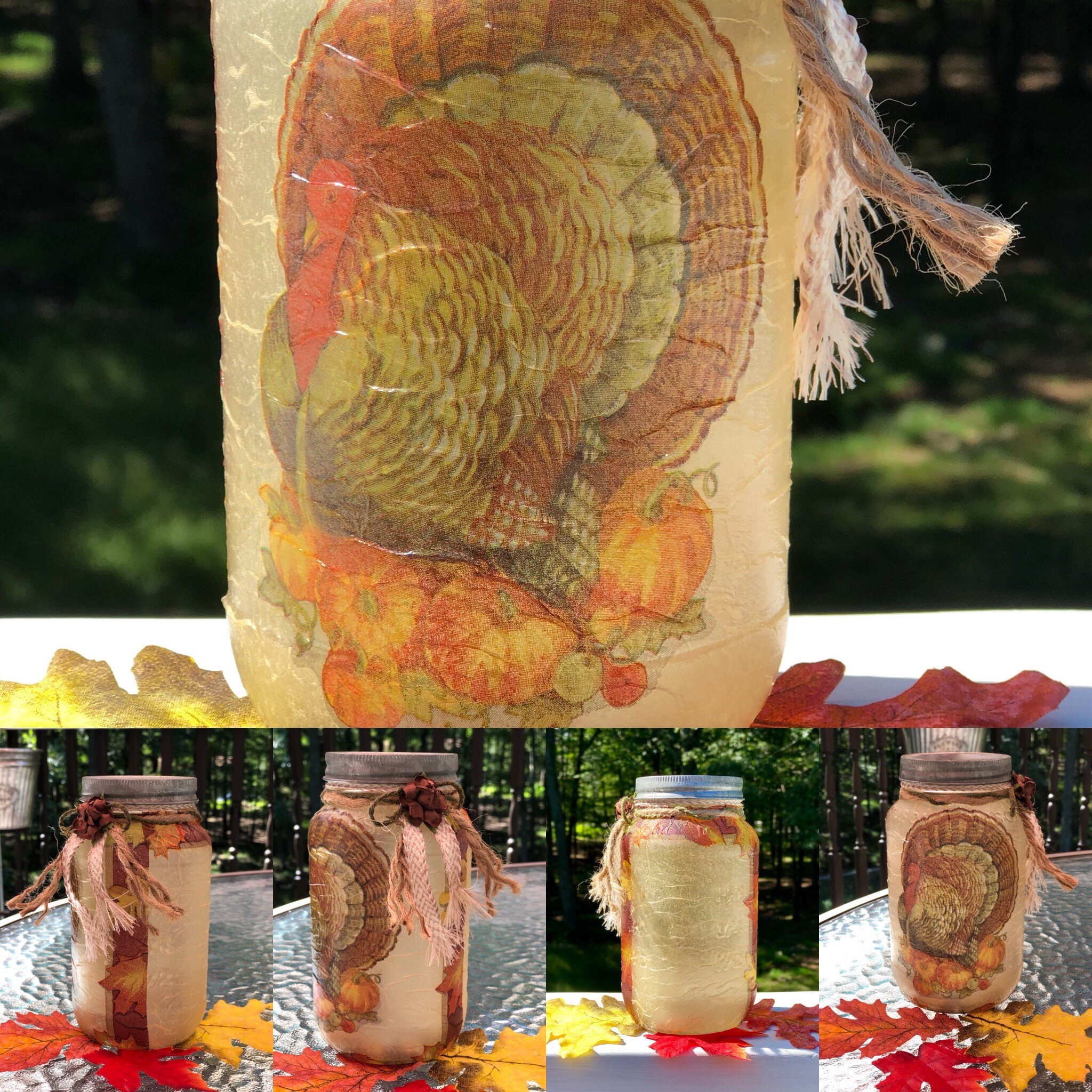 Turkey lighted jar, lighted jars, lighted bottles, Thanksgiving jars