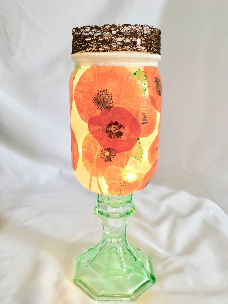 Poppy Flower Jar Light Lighted Jars Lighted Bottles Mason Etsy