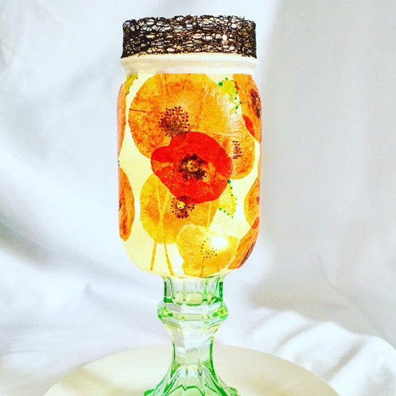 Poppy flower jar light, lighted jars, lighted bottles, mason jar lights