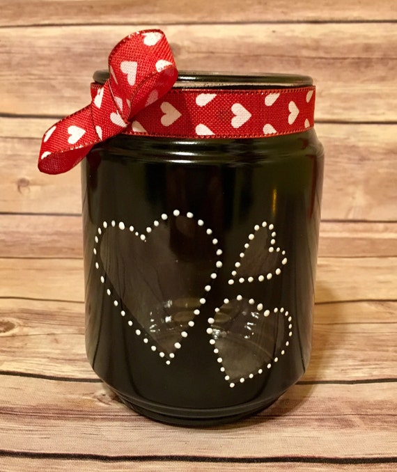 Items similar to Valentine's jar, heart jar, tealight holder, black jar