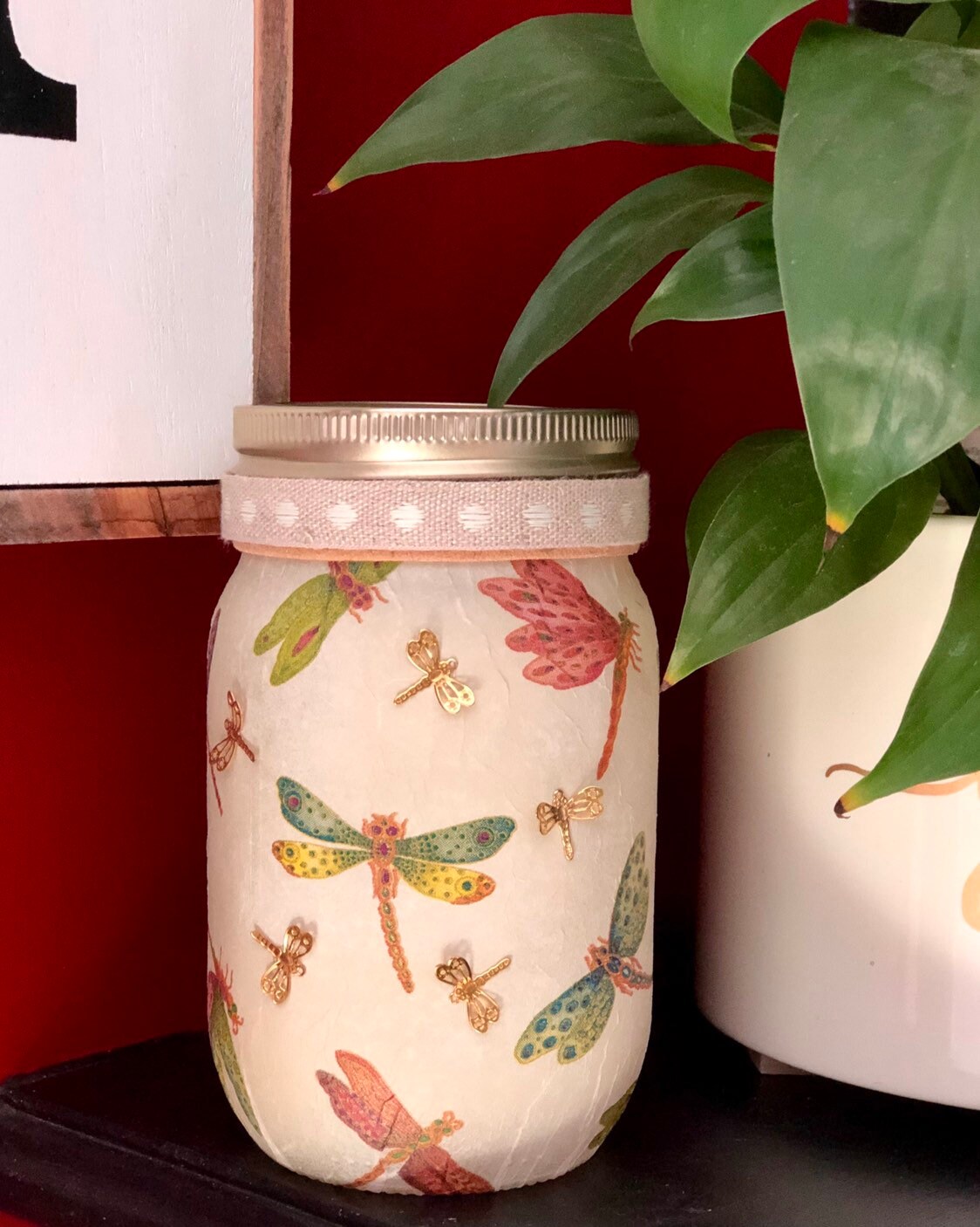 Lighted dragonfly jar, lighted jars, lighted bottles, dragonfly jar