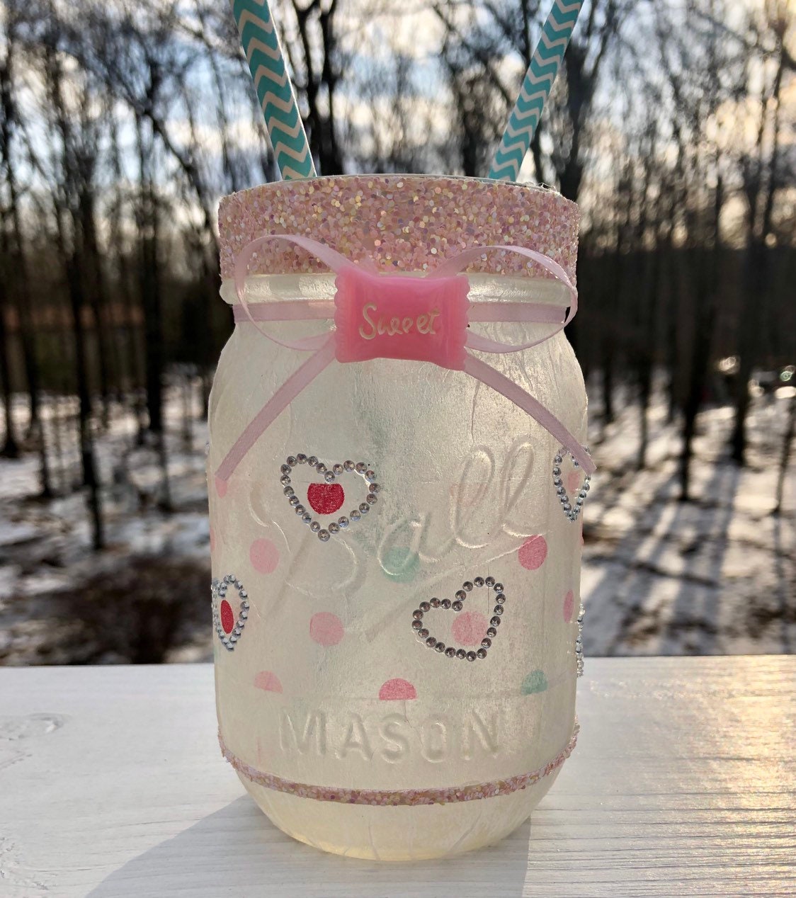 Sweet lighted jar, lighted jars, lighted bottles, valentines jars, jar