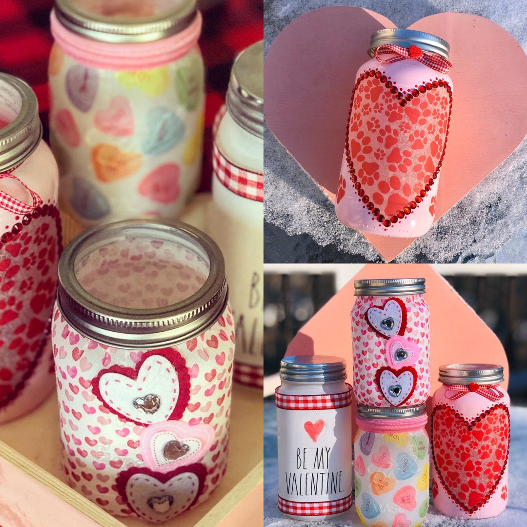 Valentines Lighted Jars Candy Hearts Jar Be My Valentine - Etsy