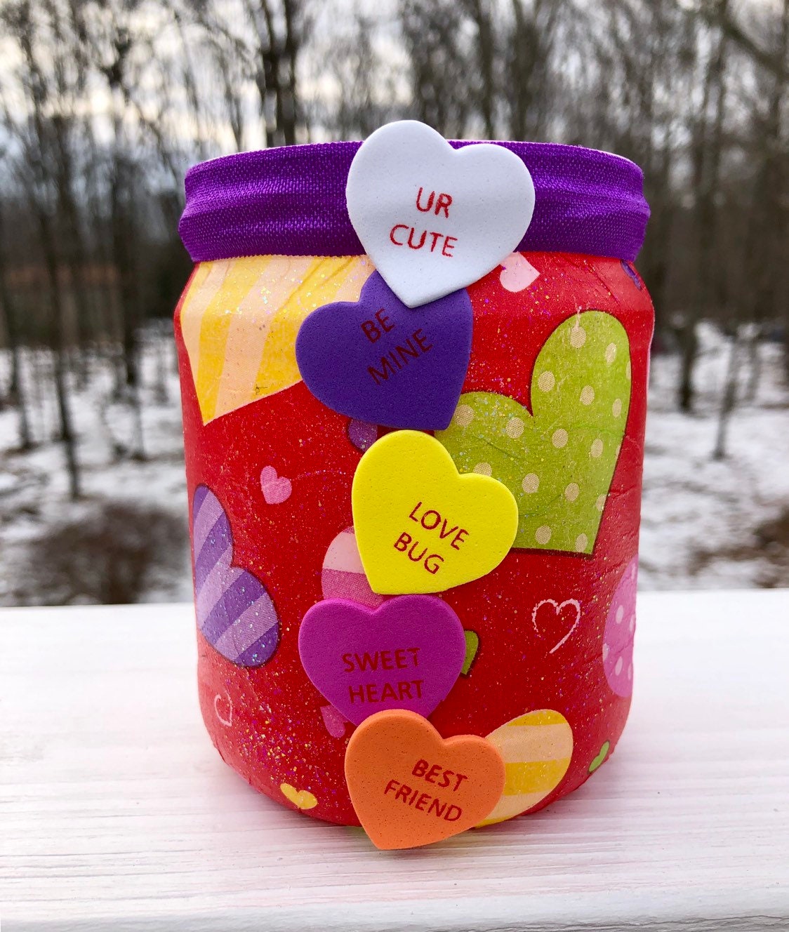 Candy heart lighted jar, lighted jars, lighted bottles, jar lights