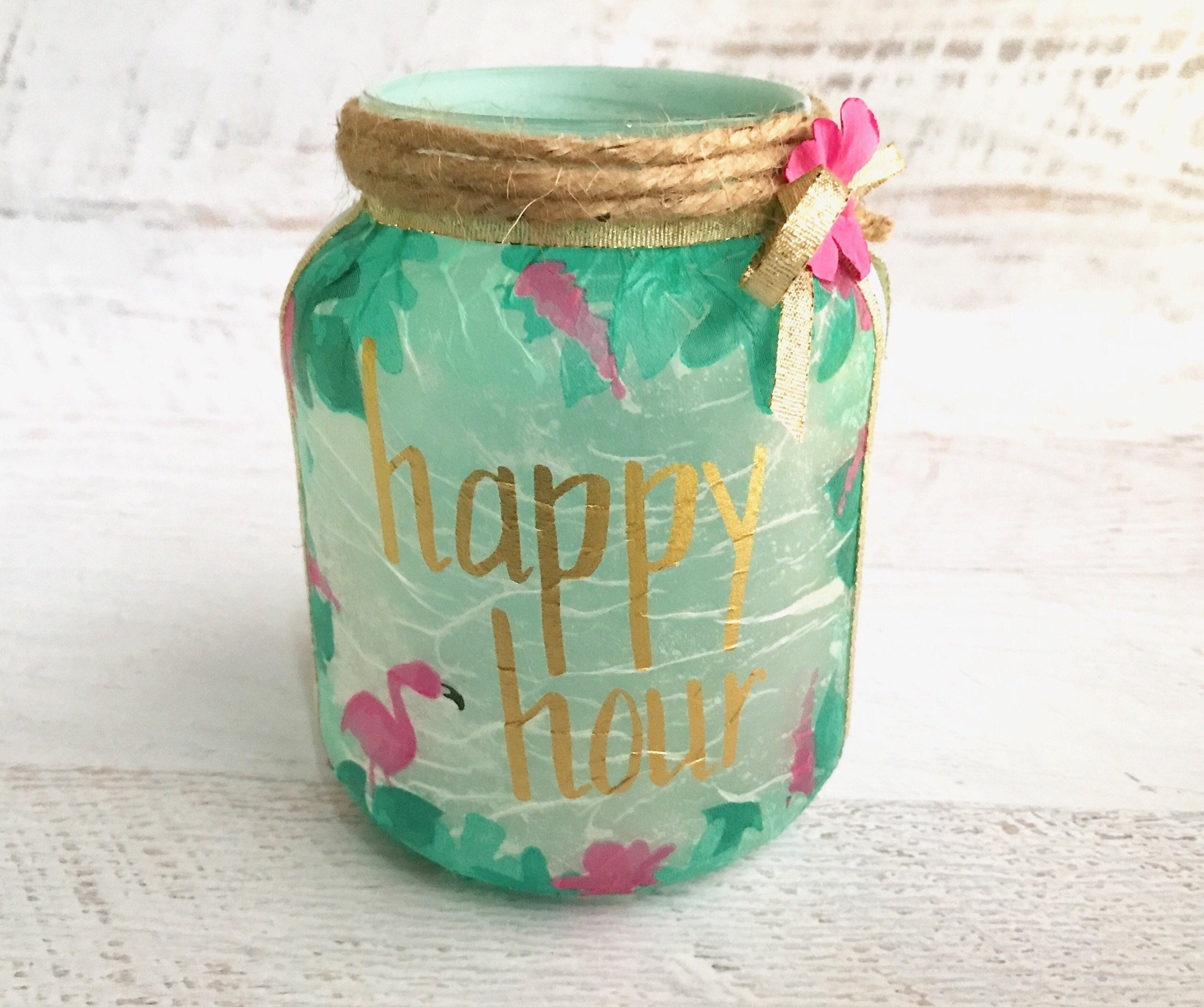 Lighted mason jars Happy hour jar tropical bottle flamingo Etsy