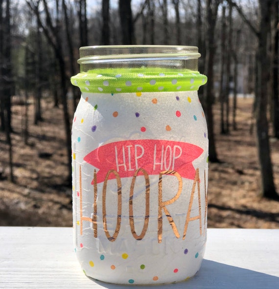 Hip hop hooray lighted jar, lighted jars, lighted bottles, jar lights, lighted Easter jars, spring jars