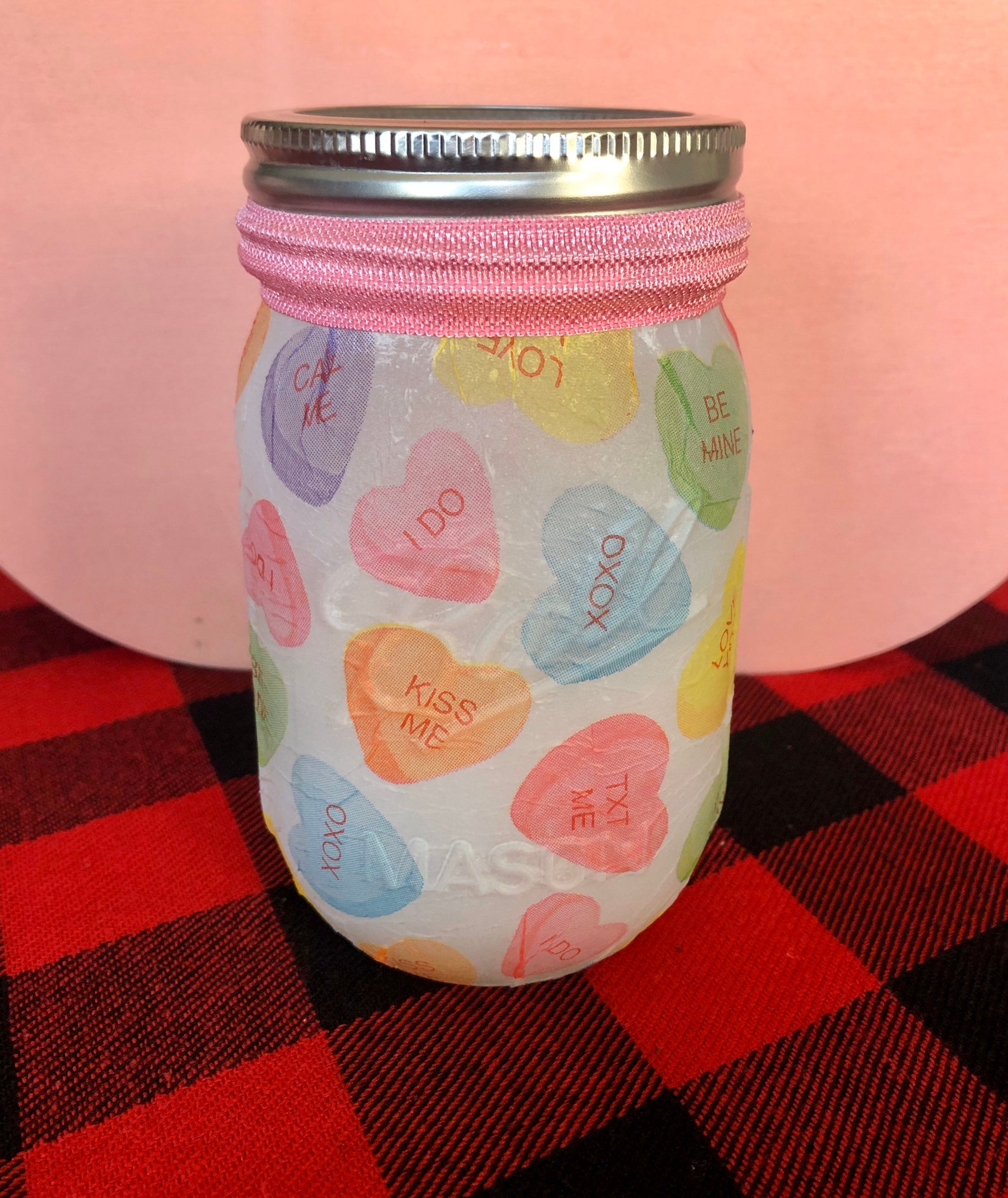 Valentines Lighted Jars Candy Hearts Jar Be My Valentine Etsy
