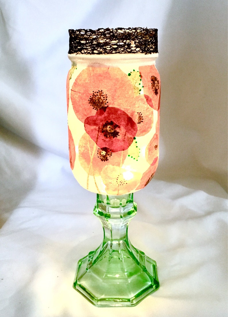 Poppy Flower Jar Light Lighted Jars Lighted Bottles Mason Etsy