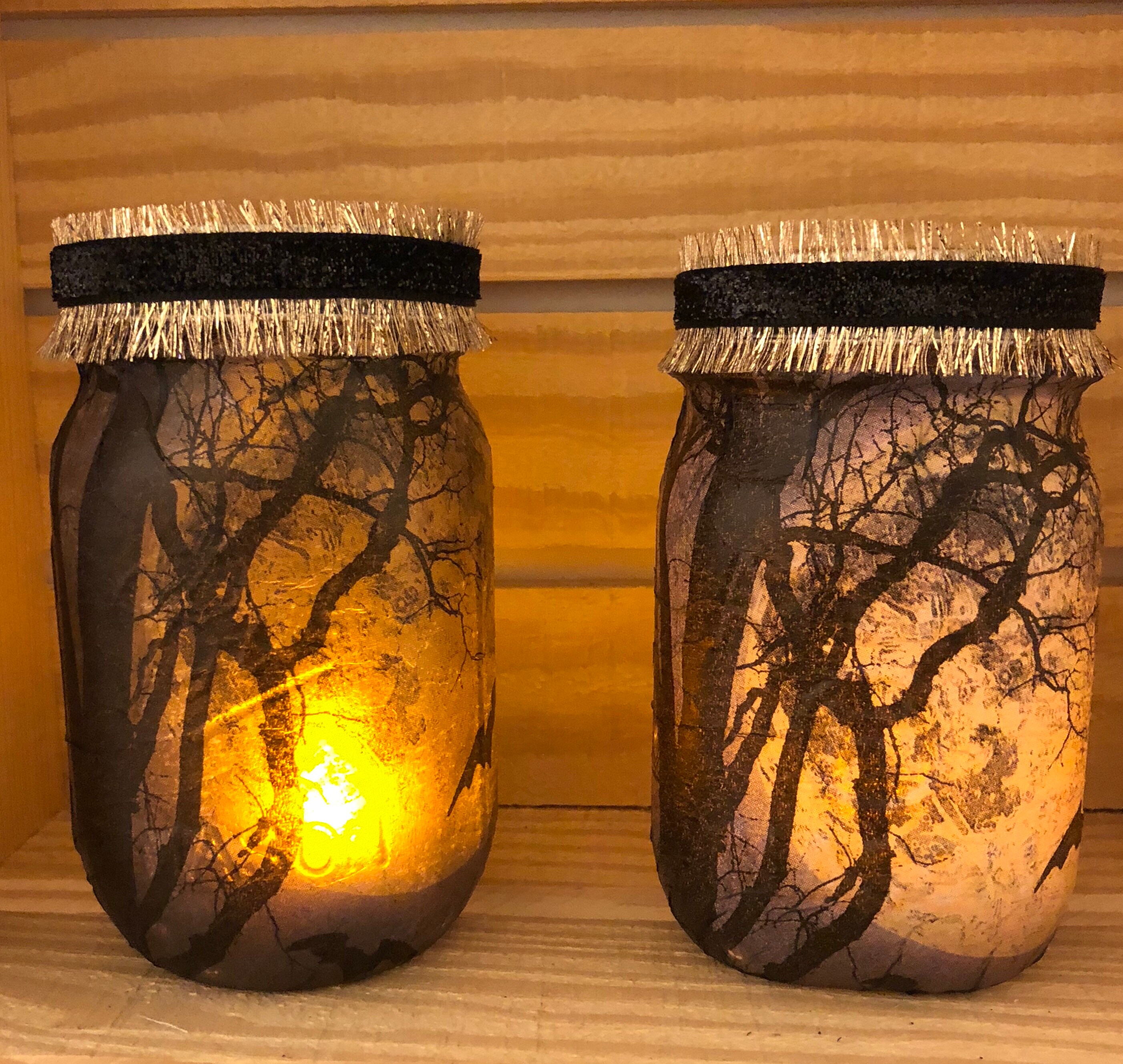 Halloween moon lighted jar, lighted jars, lighted bottles, Halloween