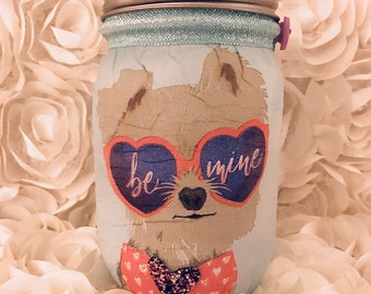 Be mine lighted puppy jar, lighted jars, lighted bottles, jar lights, valentine’s jar