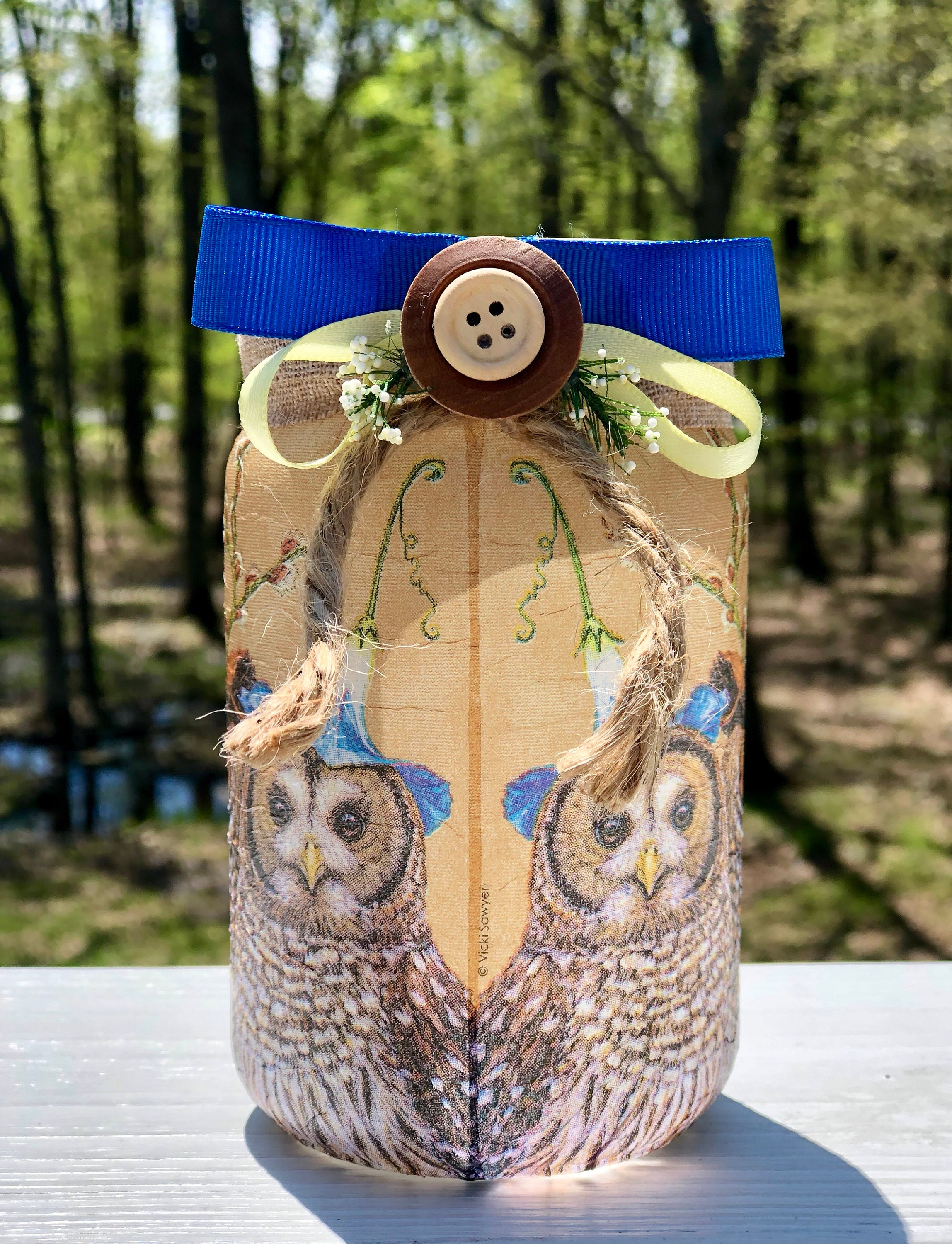 Owl jar, lighted jars, lighted bottles, jar lights, owl decor, lighted