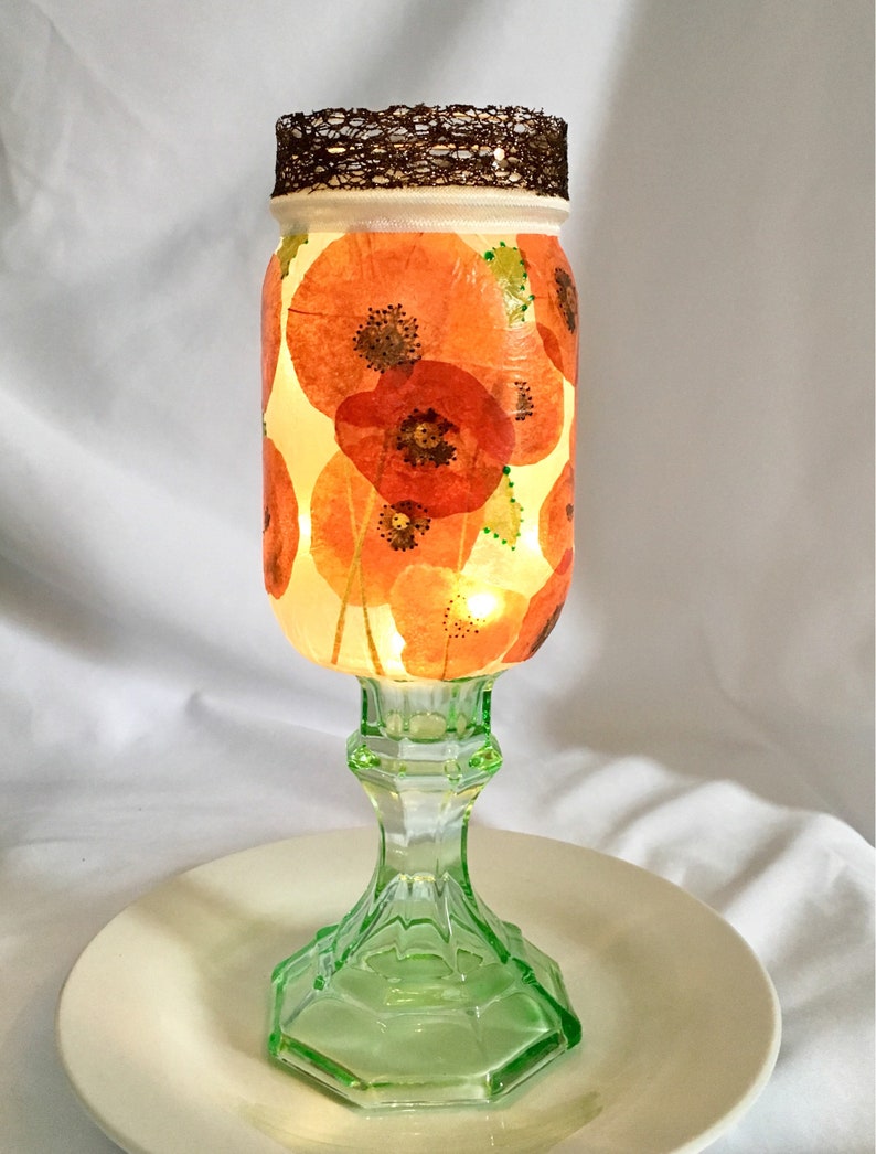 Poppy Flower Jar Light Lighted Jars Lighted Bottles Mason Etsy