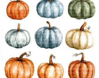 5 Pumpkins, Pumpkins, printable Watercolor Clipart, Digital Download, junk journals, Pumpkin Clipart, transparent background