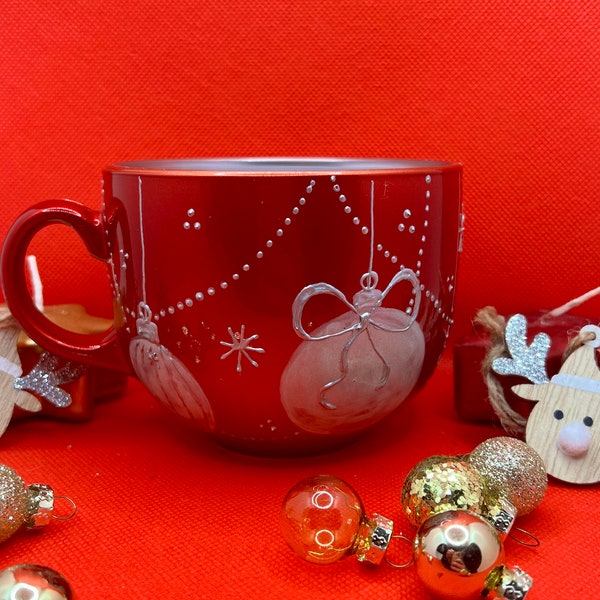 Grand mug boules de Noël argentées