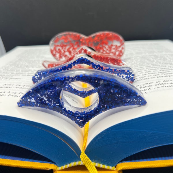 Bague de lecture paillettes rouges et bleus