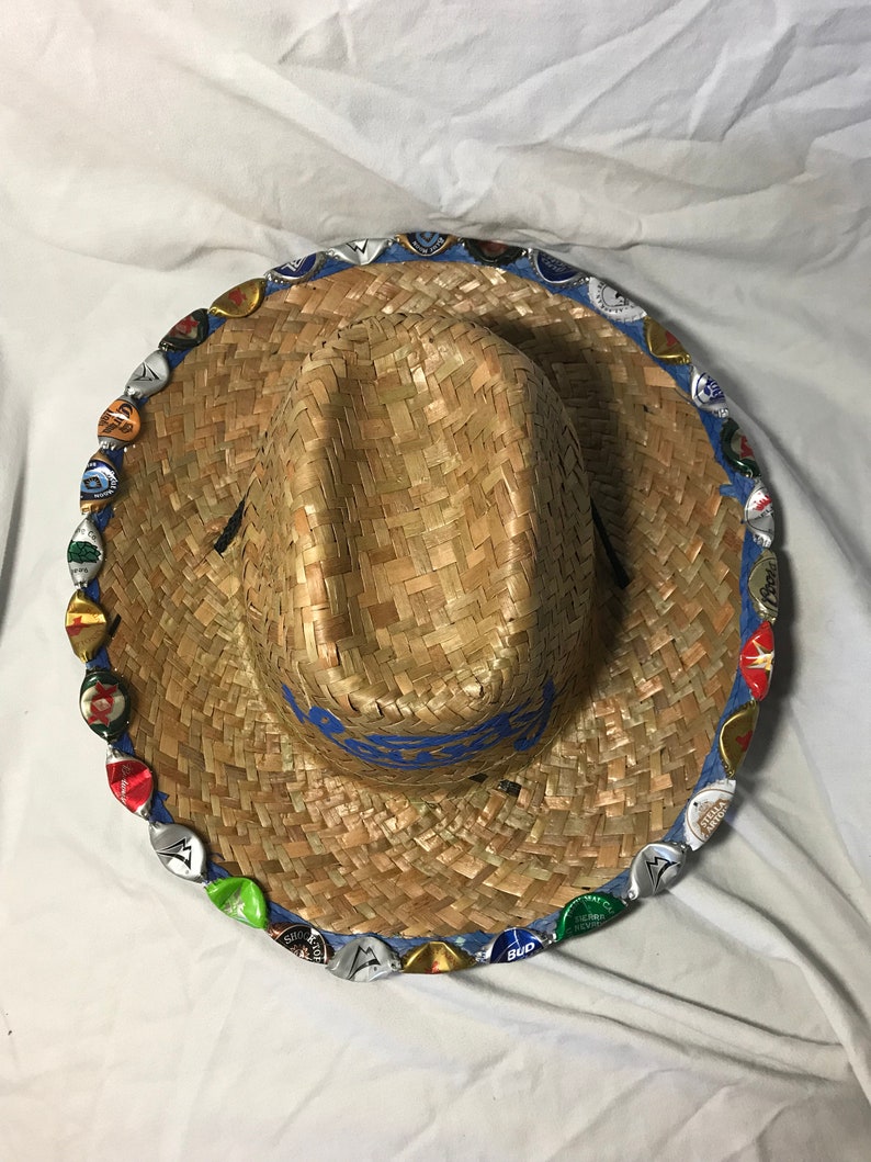Hand Painted Beerbottlecap Straw Cowboy Hat Etsy