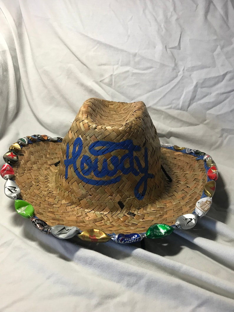 Hand Painted Beerbottlecap Straw Cowboy Hat Etsy