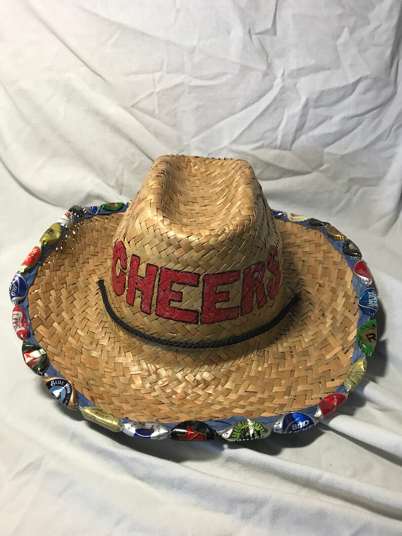 Hand Painted Beerbottlecap Straw Cowboy Hat Etsy