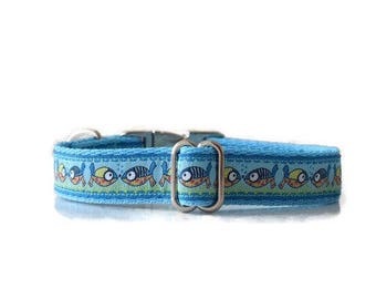 Beach dog collar, summer dog collae, spring dog collar, Fishes dog collar, blue dog collar, cute dog collar, boy dog collar, girl dog collar