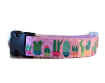 cactus dog collar, girl dog collar, pink dog collar, female dog collar, summer dog collar, cute dog collar, adjustable dog collar,dog collar