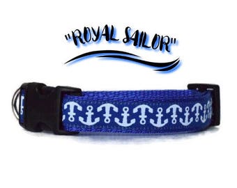 Anchor dog collar, Male dog collar, Blue with white anchor collar, Beach dog collar, Blue dog collar, Boy dog collar, medium dog collar