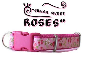 Rose dog collar, floral dog collar, Girl dog collar, Adjustable dog collar, Pink dog collar, Flower dog collar, cute dog collar, female dog