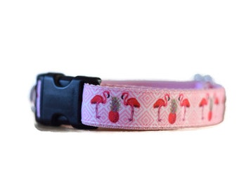 flamingo dog collar, pink dog collar, summer dog collar, cute dog collar, girl dog collar, female dog collar, adjustable dog collar, handmade