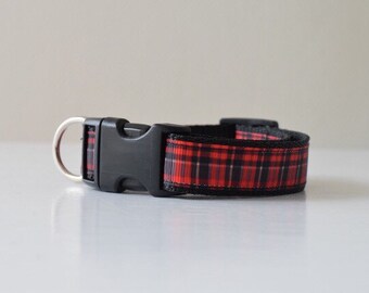 Red plaid dog collar, plaid dog collar, red dog collar, girl dog collar, boy dog collar, dog collar, adjustable dog collar