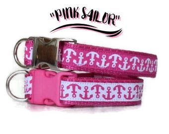 anchor dog collar, pink anchor dog collar, girl dog collar, beach dog collar, female dog collar, dog collar, small dog collar