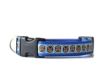 Bear dog collar, dog collar bears, blue dog collar, cute dog collar, boy dog collar, male dog collar, nylon dog collar, dog collar for boys